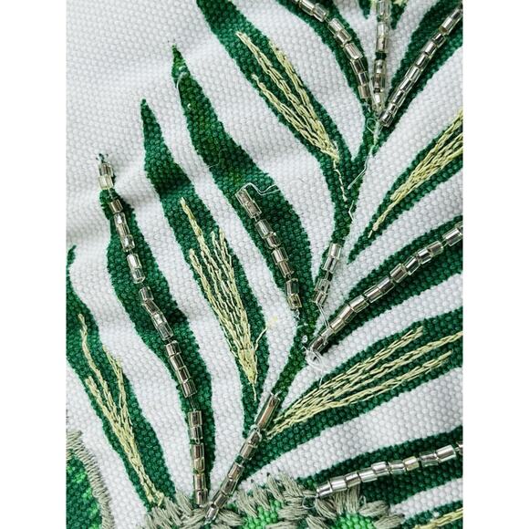 Accent Throw Pillow Beaded Flamingo Tropical Home Decor 19" Pink Monstera Leaf - Picture 11 of 15